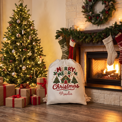 Personalized Merry Merry Christmas Christmas Sack with Custom Name