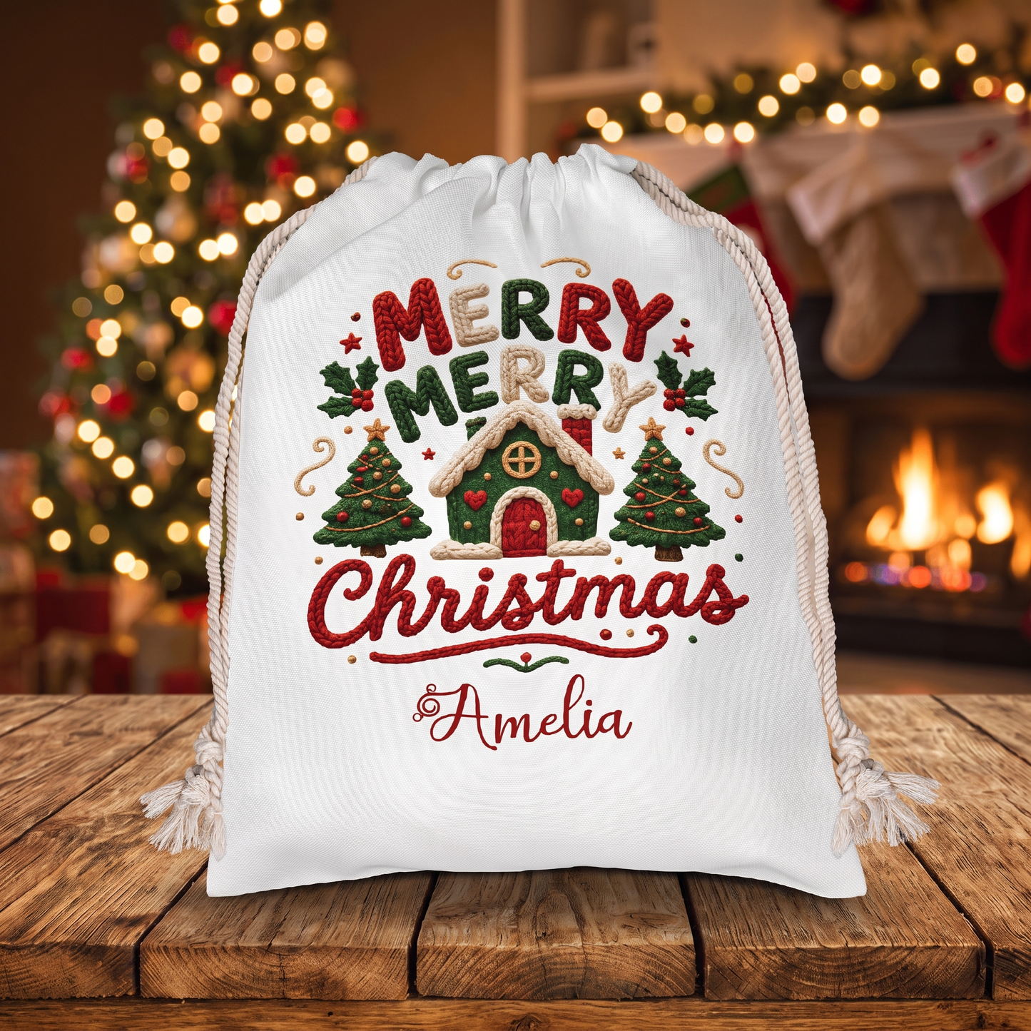 Personalized Merry Merry Christmas Christmas Sack with Custom Name