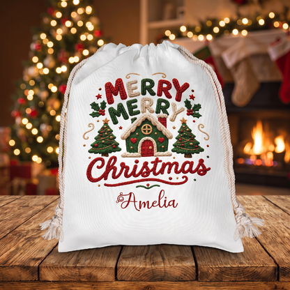 Personalized Merry Merry Christmas Christmas Sack with Custom Name