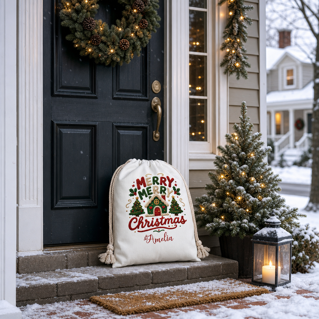 Personalized Merry Merry Christmas Christmas Sack with Custom Name