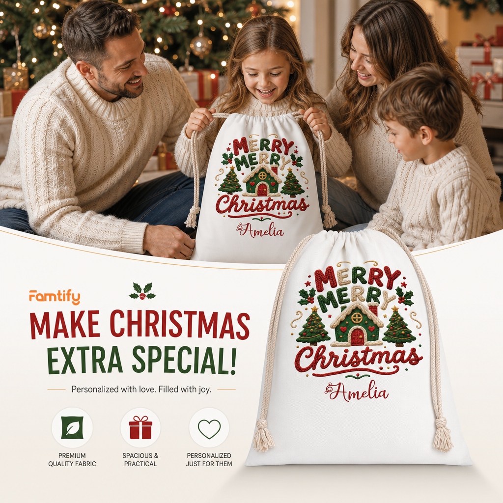 Personalized Merry Merry Christmas Christmas Sack with Custom Name