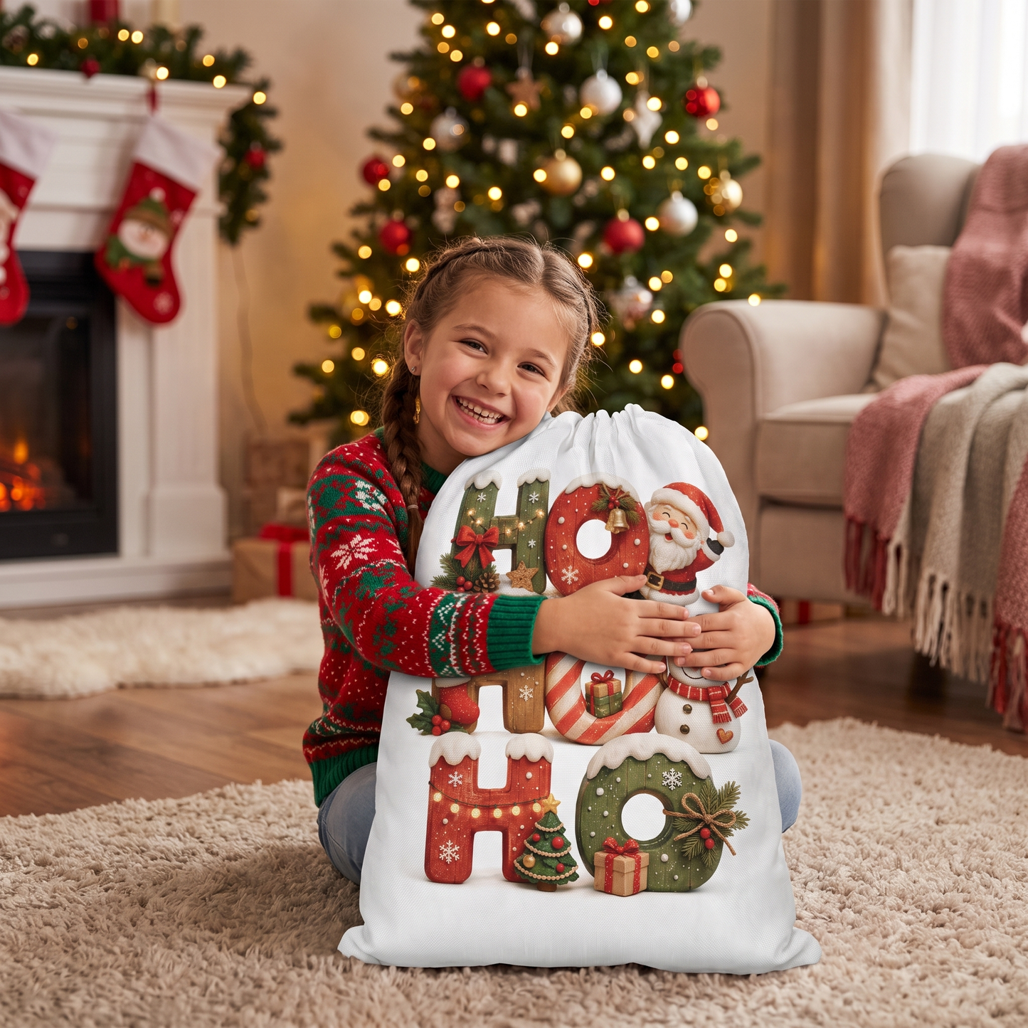 Personalized Ho Ho Ho Christmas Sack with Custom Name