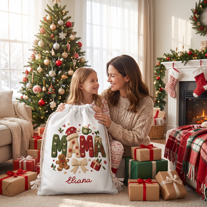 Personalized Mama Christmas Sack, Custom Name Santa Gift Bag