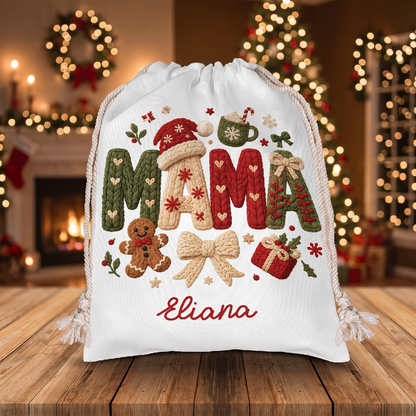 Personalized Mama Christmas Sack, Custom Name Santa Gift Bag