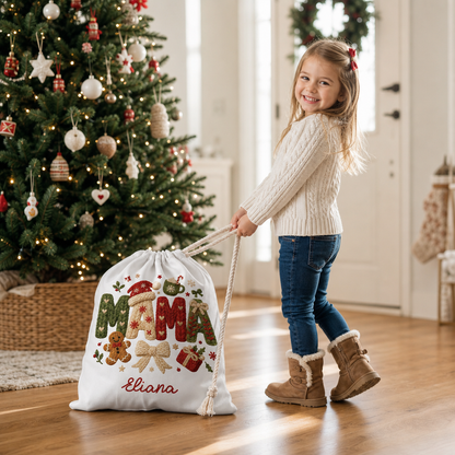 Personalized Mama Christmas Sack, Custom Name Santa Gift Bag