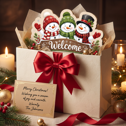 Personalized Snowman Family Welcome Custom Shape Wood Sign, Cute Christmas Door Hanger Custom Family Name Welcome To The Home Of Hanging Wooden Plaque, Holiday Wall Decor & Family Gift