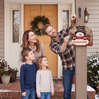 Personalized Snowman Let It Snow Custom Shape Wood Sign, Cute Christmas Door Hanger Custom Family Name Rustic Wooden Plaque, Winter Wall Decor & Holiday Family Gift