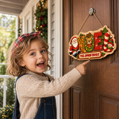 Personalized Festive NOEL Christmas Characters Custom Shape Wood Sign, Custom Family Name Santa Reindeer Elf Candy Cane Hanging Wooden Plaque, Holiday Door & Wall Decor Family Gift