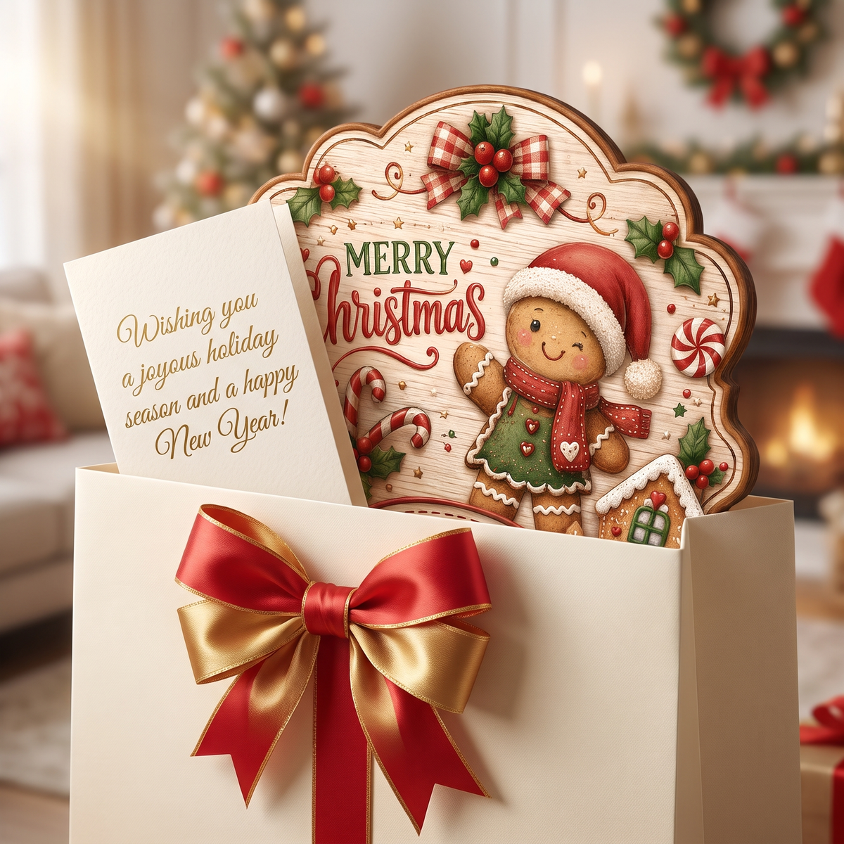 Personalized Gingerbread Merry Christmas Custom Shape Wood Sign, Cute Christmas Door Hanger Custom Family Name Gingerbread Man & House Wooden Plaque, Holiday Wall Decor & Family Gift