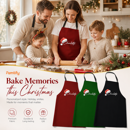 Personalized Christmas Apron with Santa Hat Name Design - Custom Holiday Cooking Apron