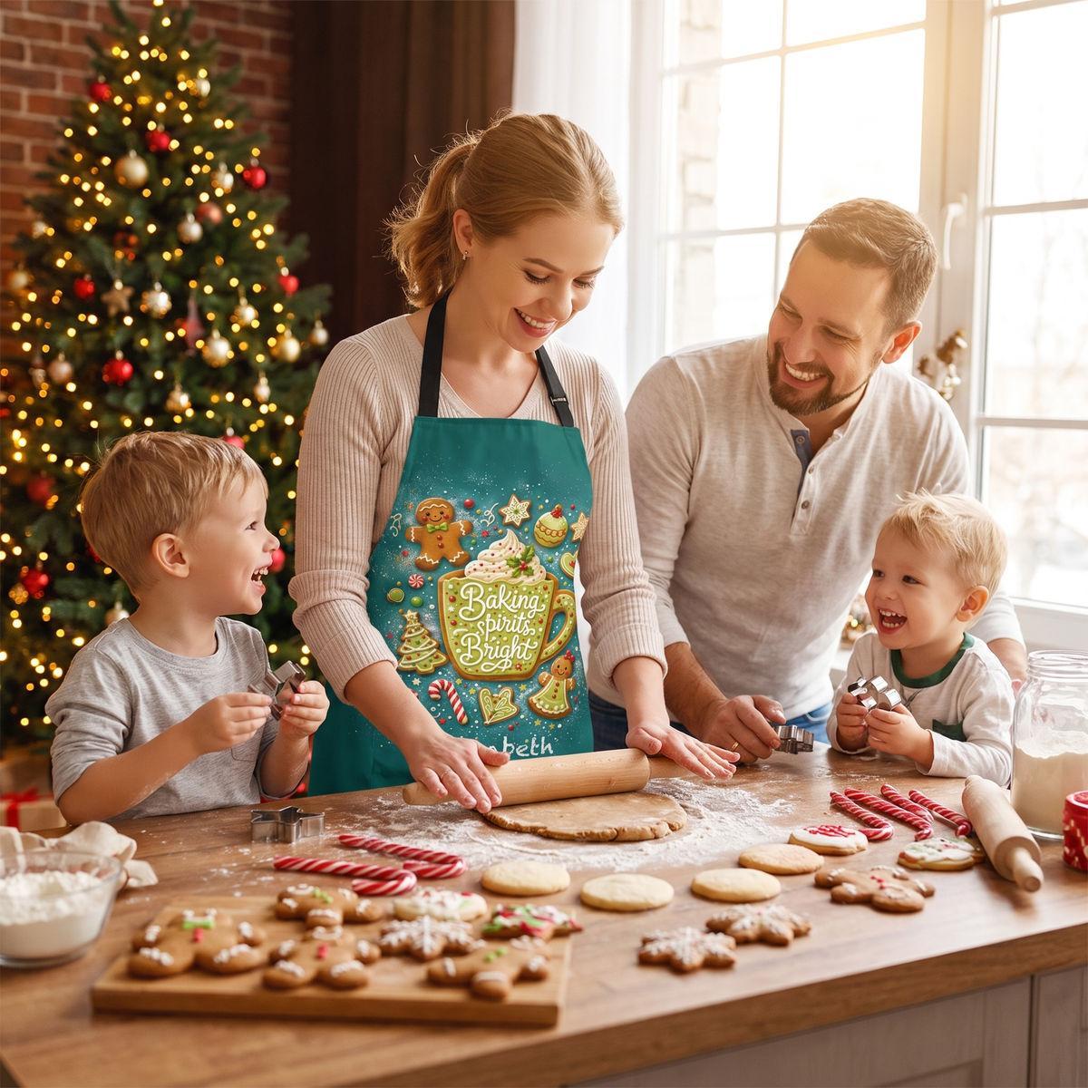 Personalized Christmas Baking Apron - Baking Spirits Bright Holiday Apron