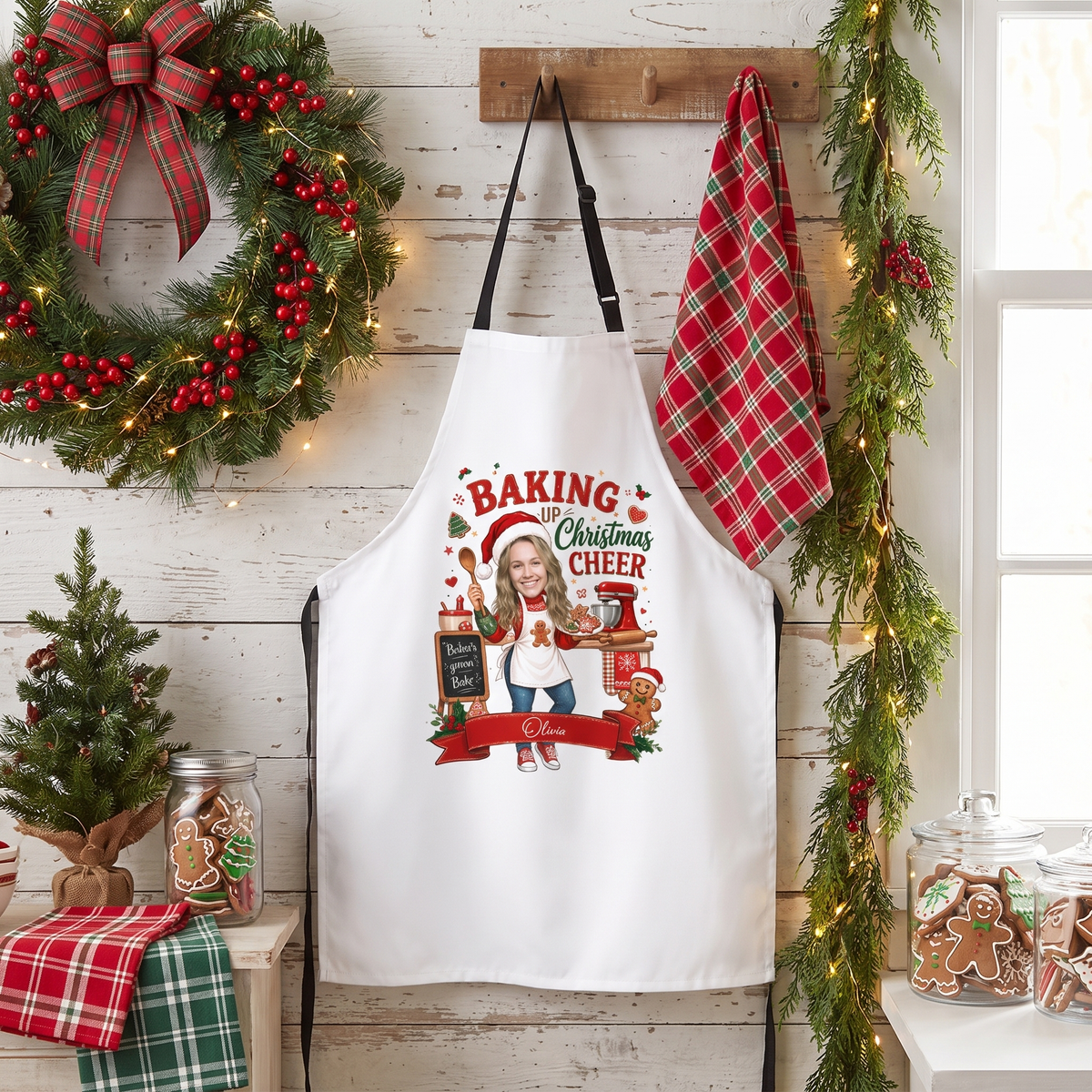 Personalized Christmas Baking Apron with Custom Photo & Name - Holiday Gift for Bakers