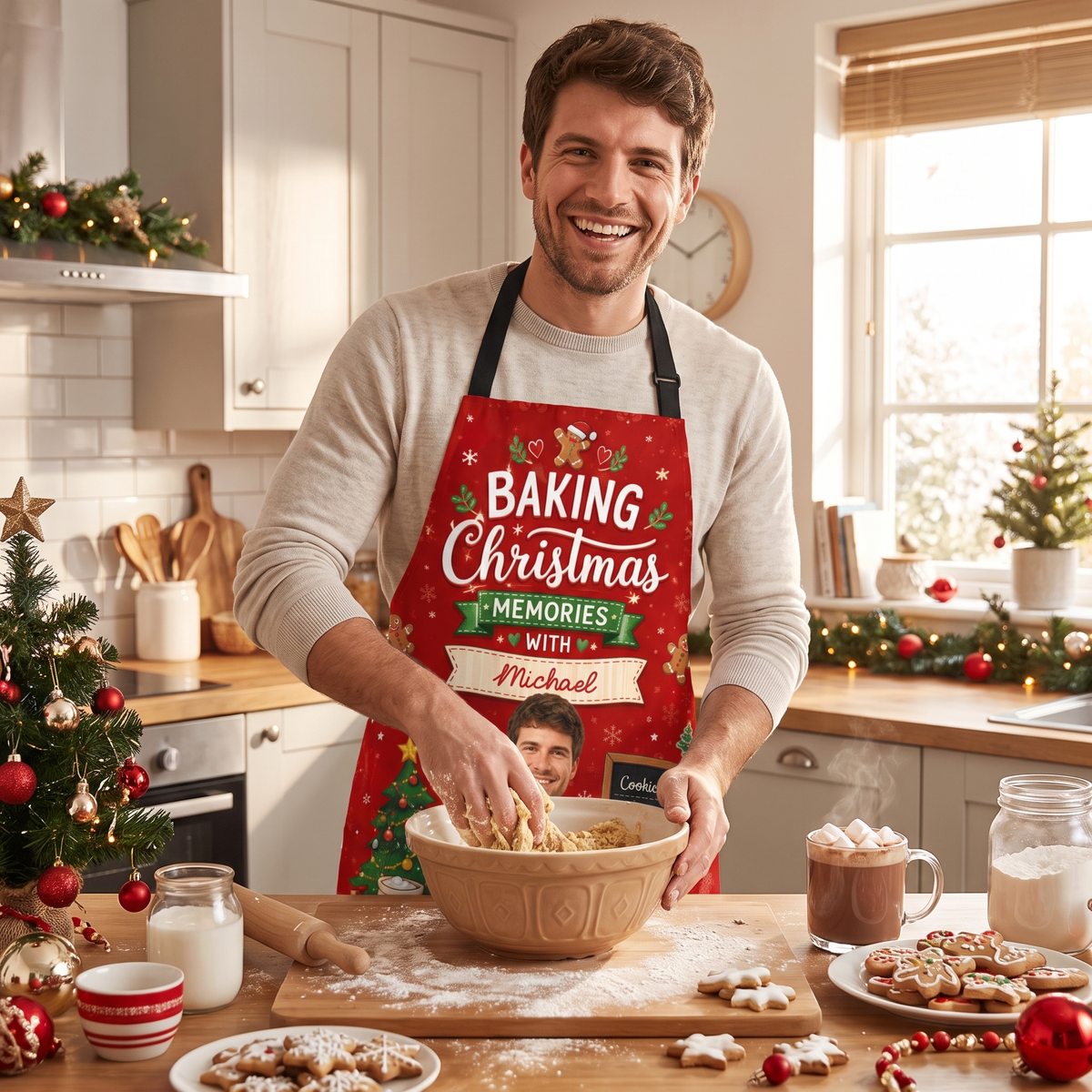 Personalized Christmas Baking Memories Apron with Custom Name and Photo