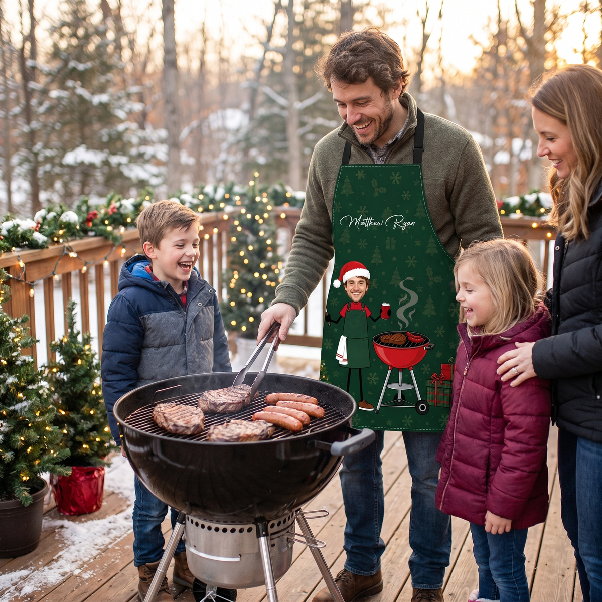 Personalized Christmas BBQ Apron with Photo & Name, Custom Grill Master Apron, Funny Holiday Gift for Dad, Husband & Grandpa