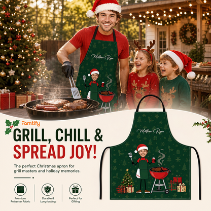Personalized Christmas BBQ Apron with Photo & Name, Custom Grill Master Apron, Funny Holiday Gift for Dad, Husband & Grandpa