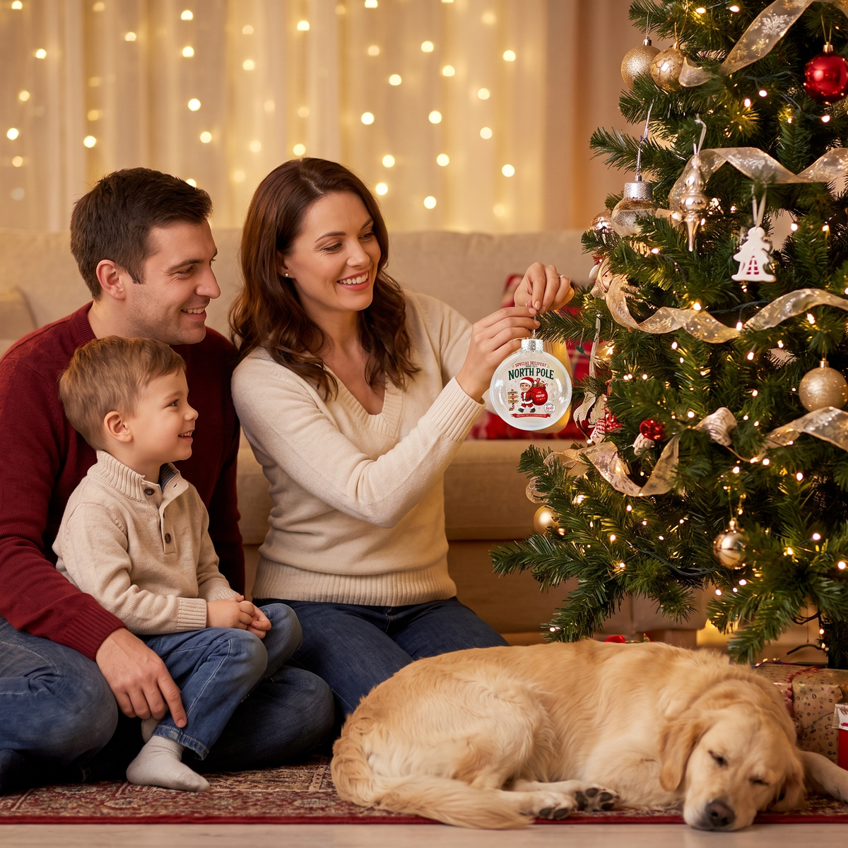 Custom Photo Kid Personalized Name Special Delivery From North Pole Clear Ball Ornament, Double-Sided Shatterproof Plastic Bauble