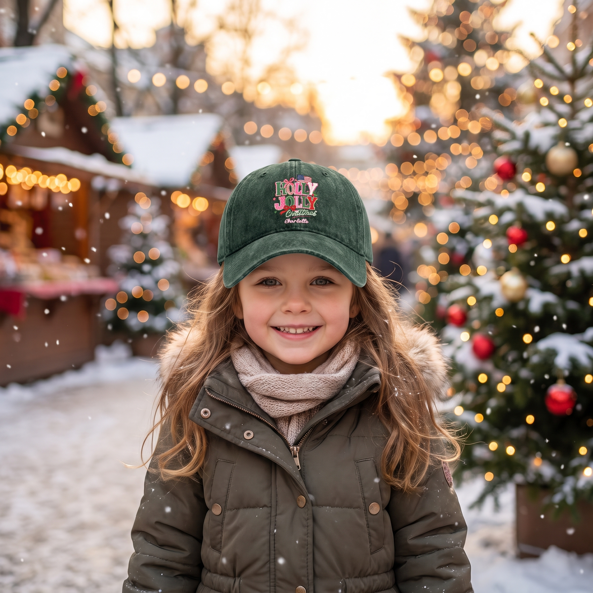 Holly Jolly Christmas Personalized Embroidered Baseball Cap, Custom Name Holiday Hat
