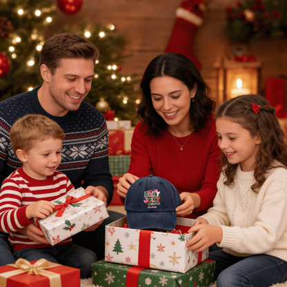 Holly Jolly Christmas Personalized Embroidered Baseball Cap, Custom Name Holiday Hat