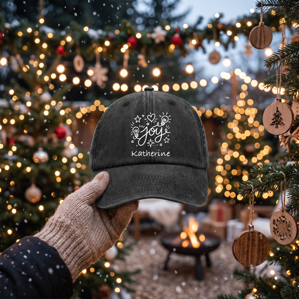 Personalized Christmas Joy Baseball Cap, Custom Name Holiday Hat, Christmas Printed Cap