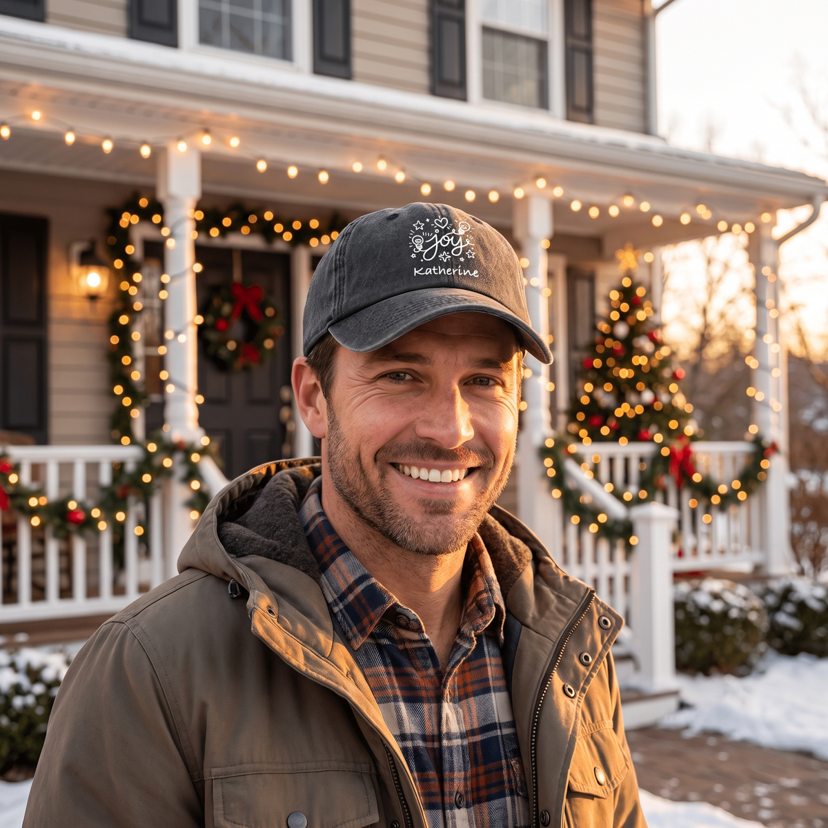 Personalized Christmas Joy Baseball Cap, Custom Name Holiday Hat, Christmas Printed Cap