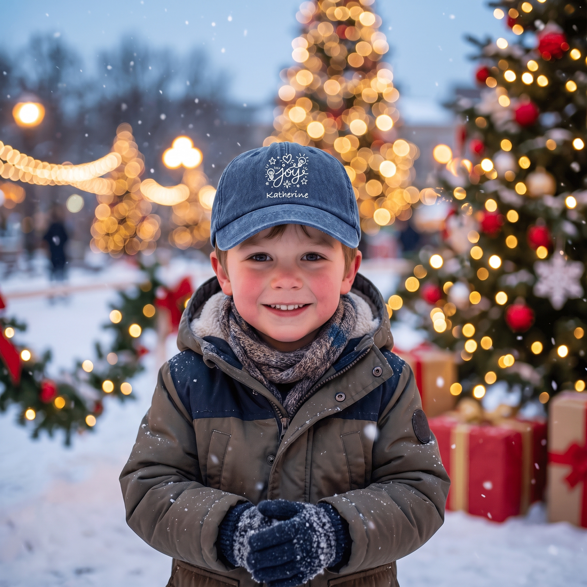 Personalized Christmas Joy Baseball Cap, Custom Name Holiday Hat, Christmas Printed Cap