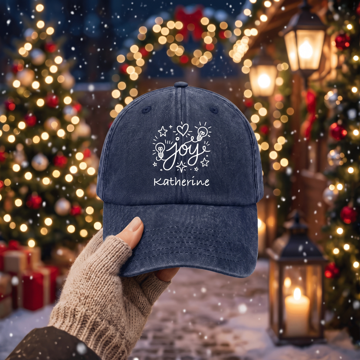Personalized Christmas Joy Baseball Cap, Custom Name Holiday Hat, Christmas Printed Cap