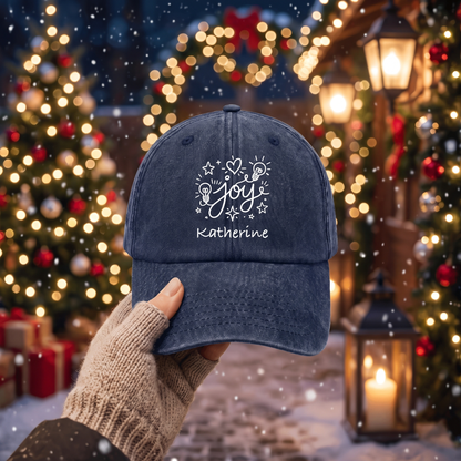 Personalized Christmas Joy Baseball Cap, Custom Name Holiday Hat, Christmas Printed Cap