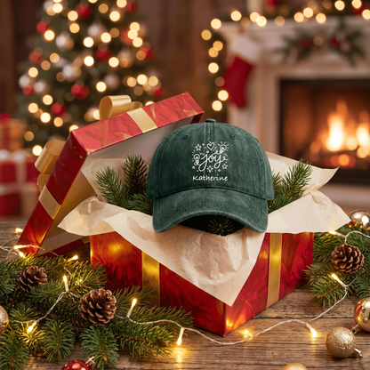 Personalized Christmas Joy Baseball Cap, Custom Name Holiday Hat, Christmas Printed Cap