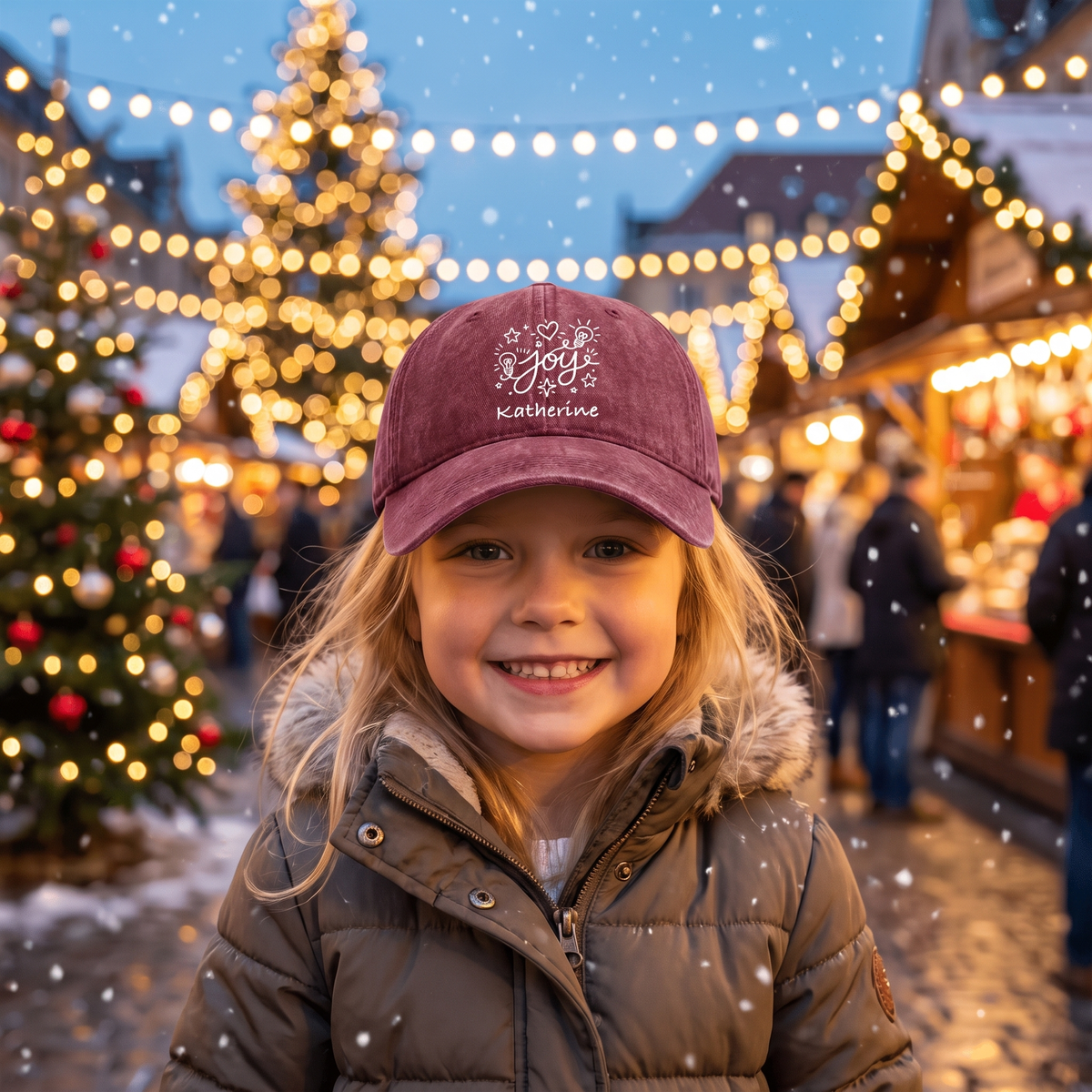 Personalized Christmas Joy Baseball Cap, Custom Name Holiday Hat, Christmas Printed Cap