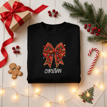 Personalized Embroidered Christmas Bow Sweatshirt with Custom Name