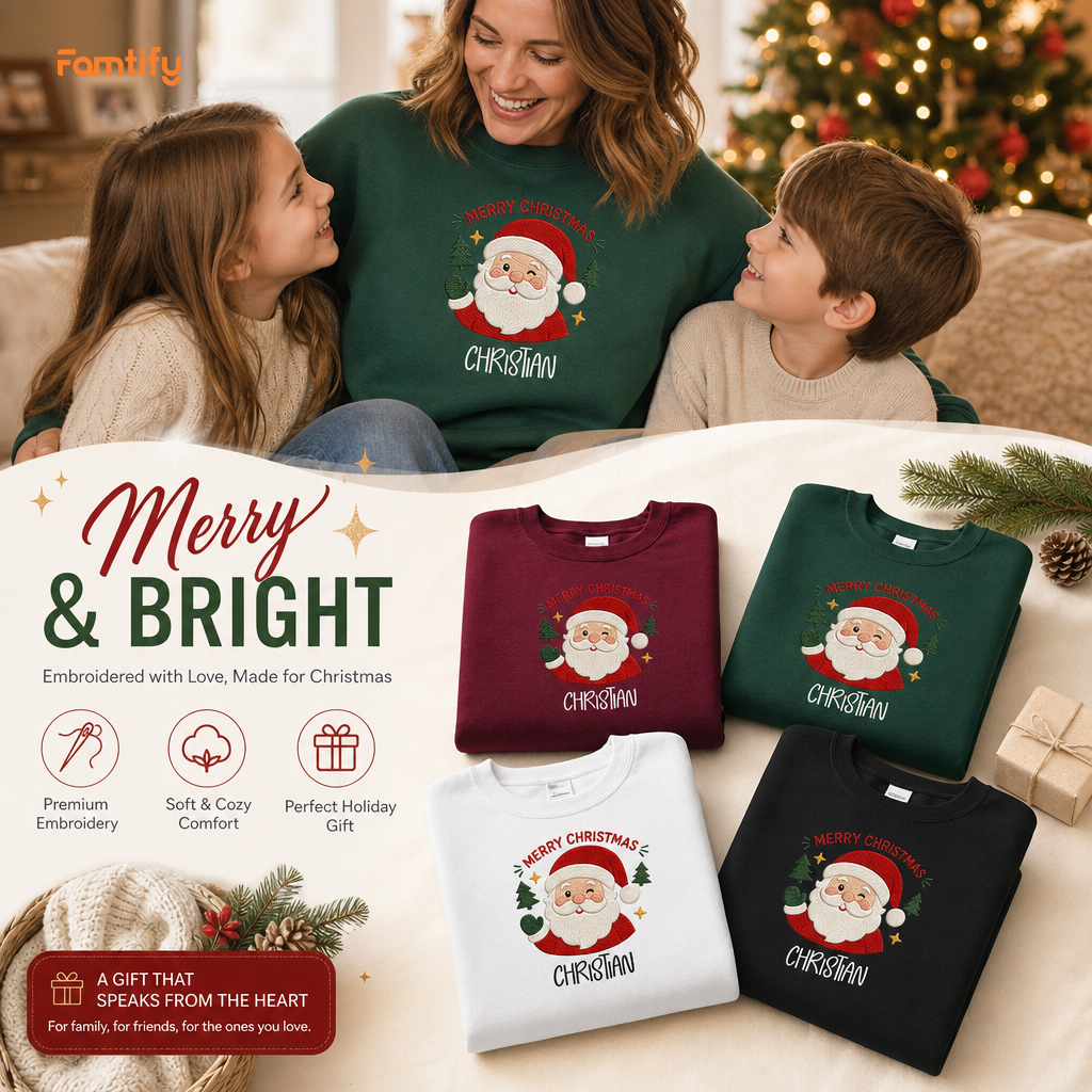 Personalized Embroidered Merry Christmas Sweatshirt with Custom Name
