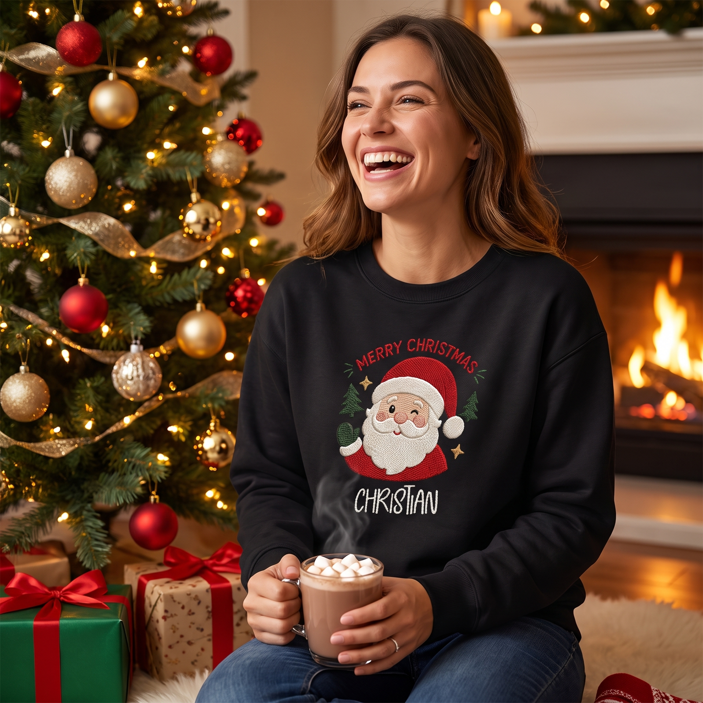 Personalized Embroidered Merry Christmas Sweatshirt with Custom Name