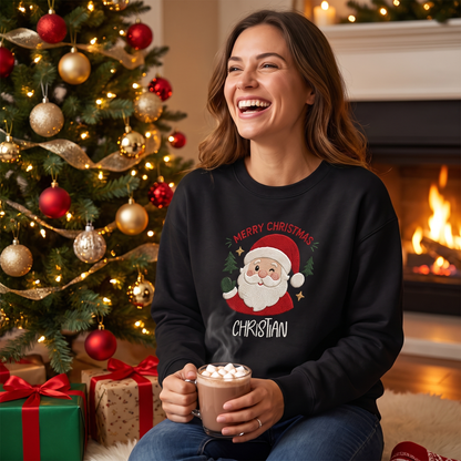 Personalized Embroidered Merry Christmas Sweatshirt with Custom Name
