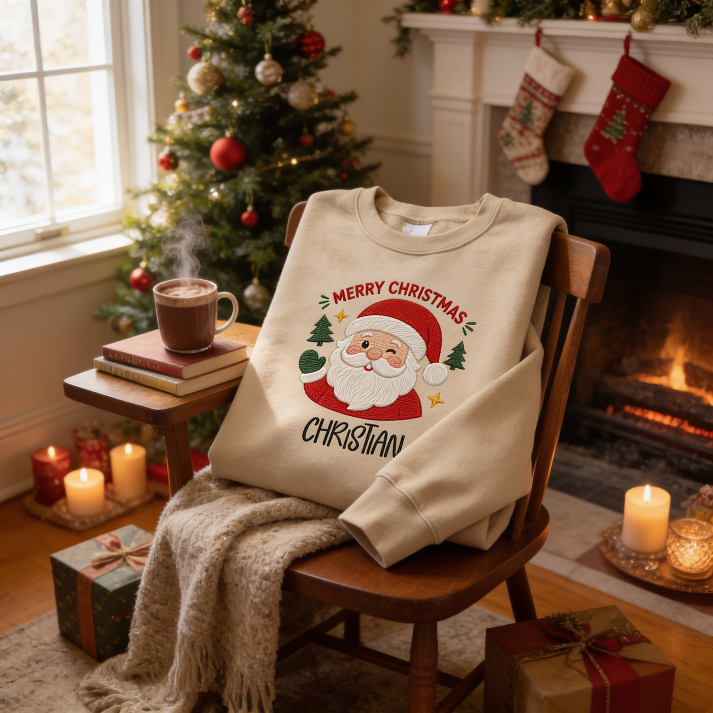 Personalized Embroidered Merry Christmas Sweatshirt with Custom Name