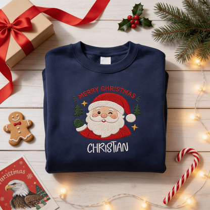 Personalized Embroidered Merry Christmas Sweatshirt with Custom Name