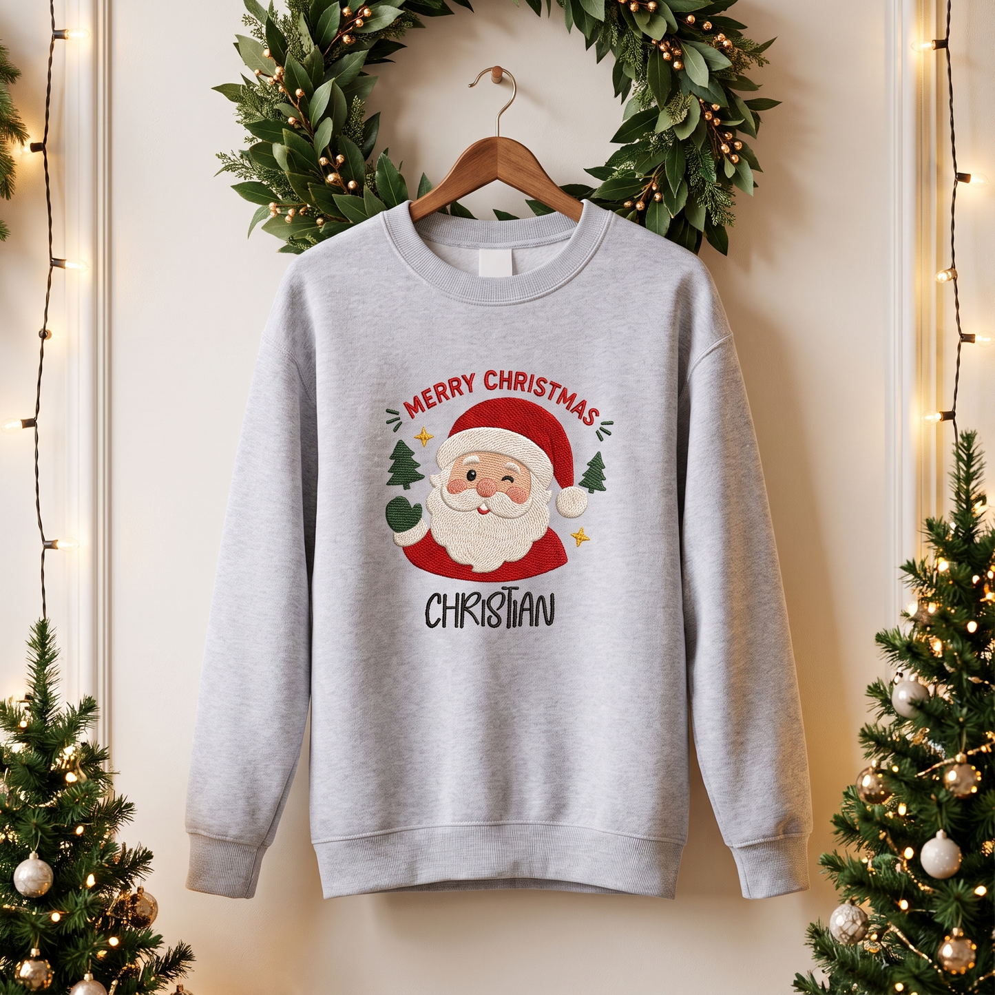 Personalized Embroidered Merry Christmas Sweatshirt with Custom Name