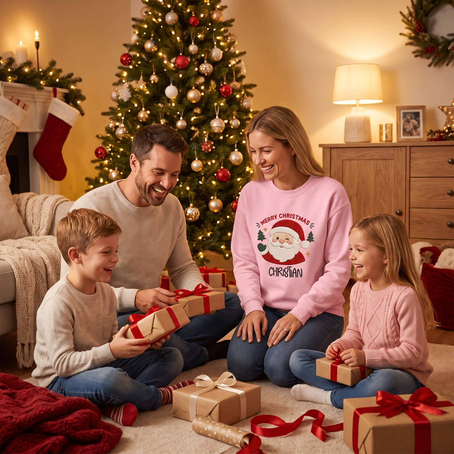 Personalized Embroidered Merry Christmas Sweatshirt with Custom Name