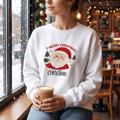 Personalized Embroidered Merry Christmas Sweatshirt with Custom Name