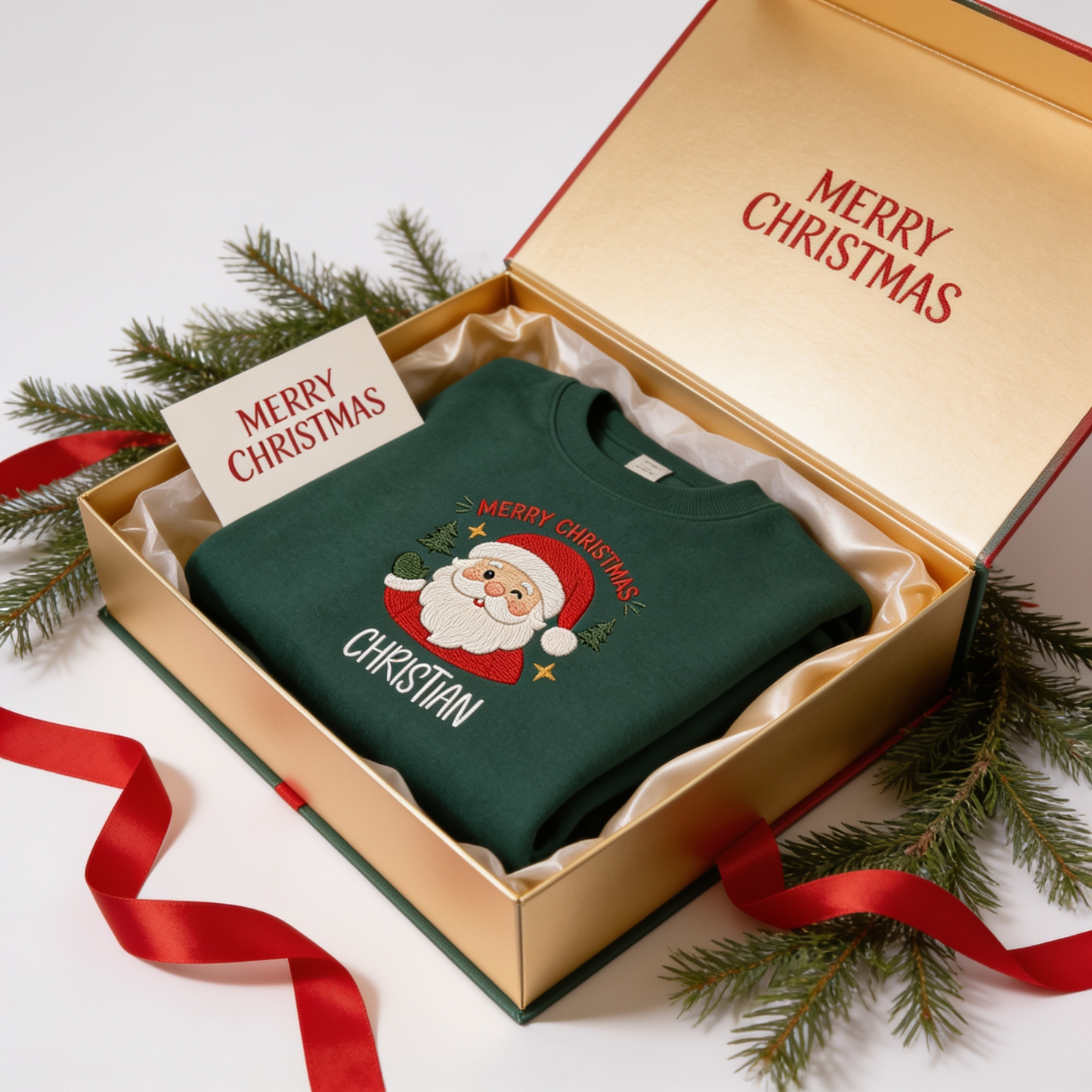 Personalized Embroidered Merry Christmas Sweatshirt with Custom Name