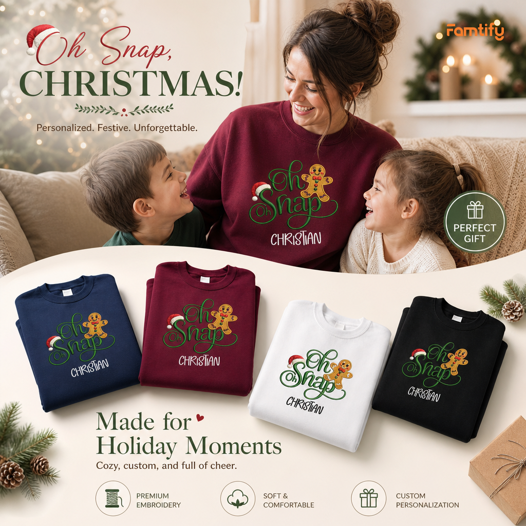 Personalized Embroidered Oh Oh Snap Gingerbread Sweatshirt with Custom Name