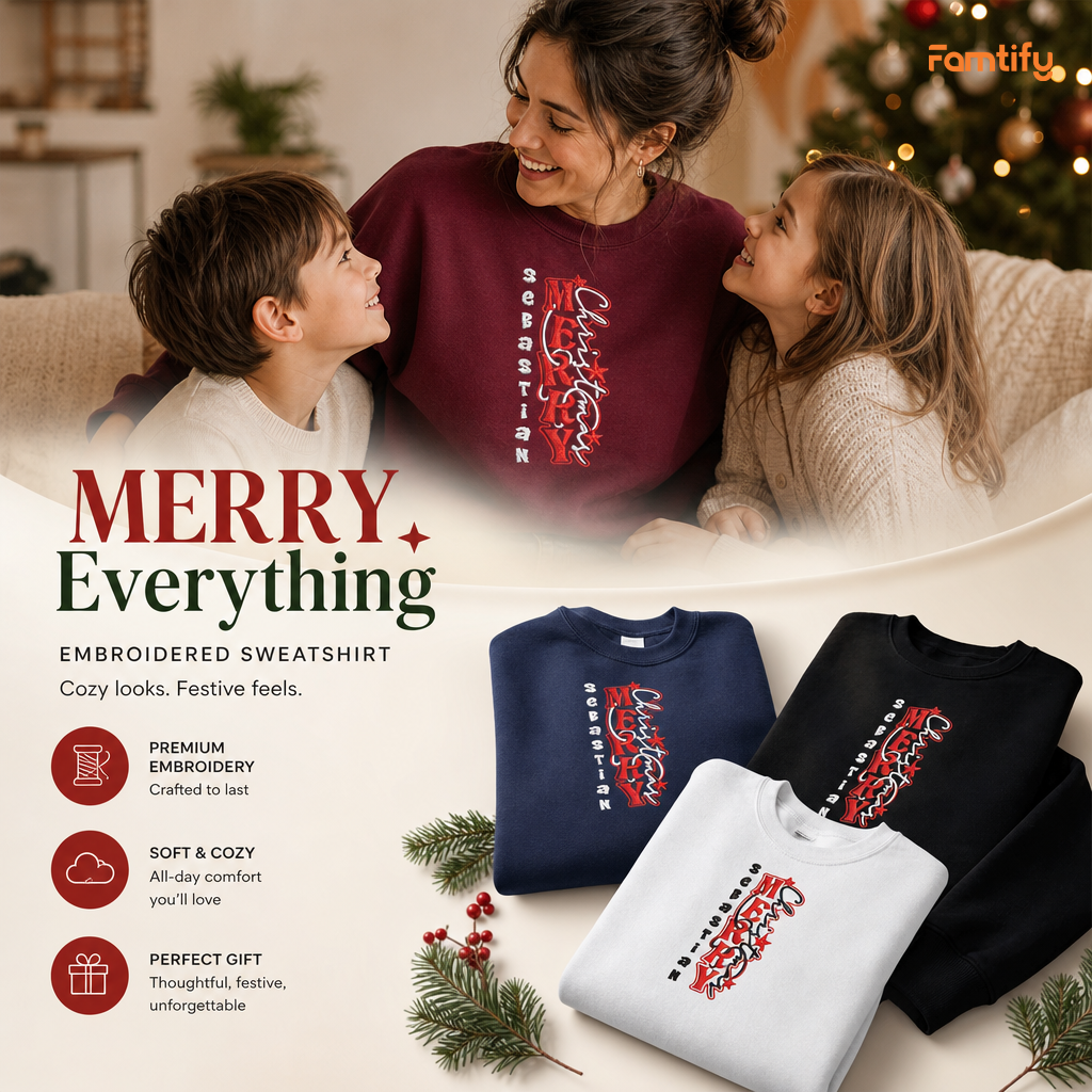 Personalized Embroidered Merry Christmas Sweatshirt with Custom Name