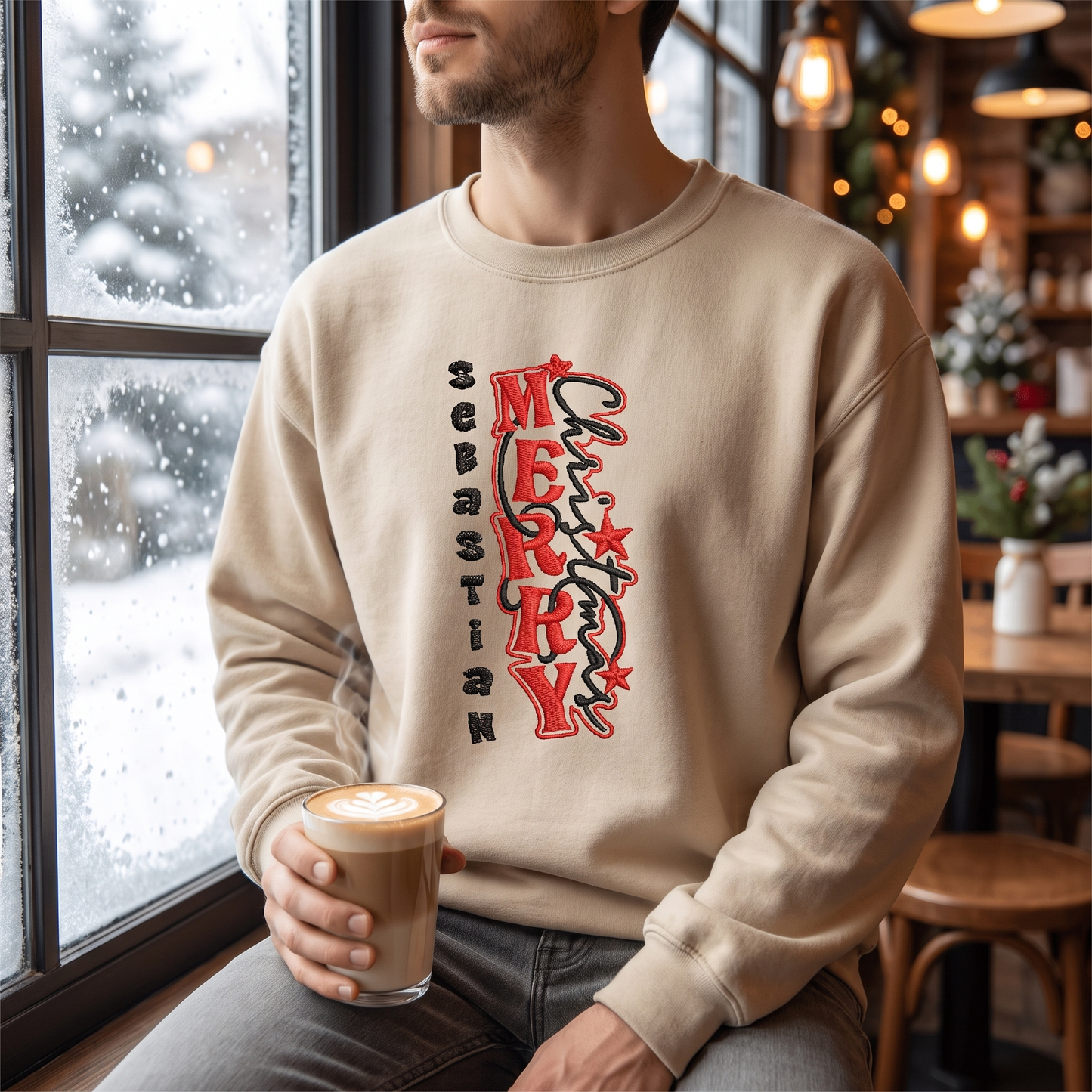Personalized Embroidered Merry Christmas Sweatshirt with Custom Name