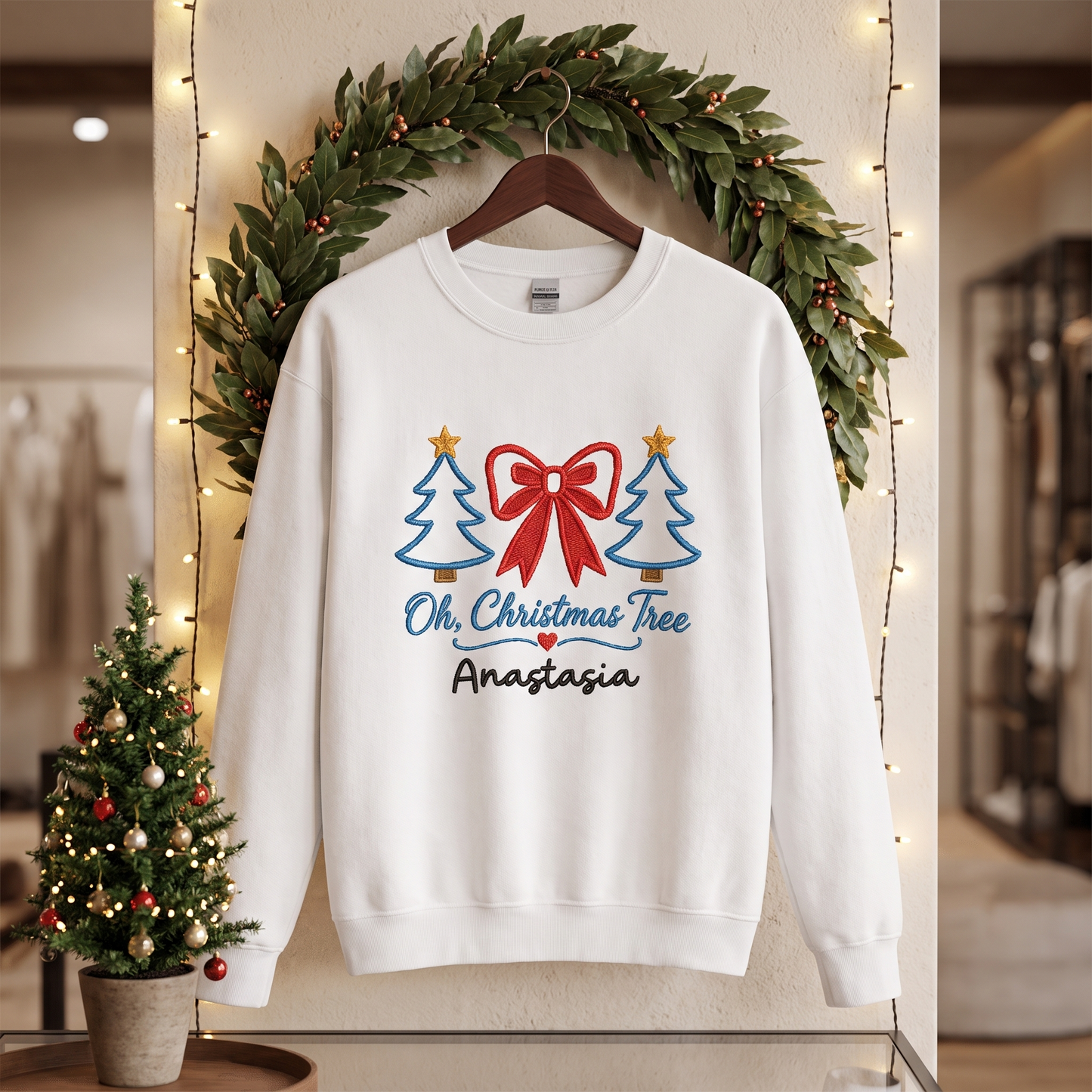 Personalized Embroidered Oh Christmas Tree Sweatshirt with Custom Name