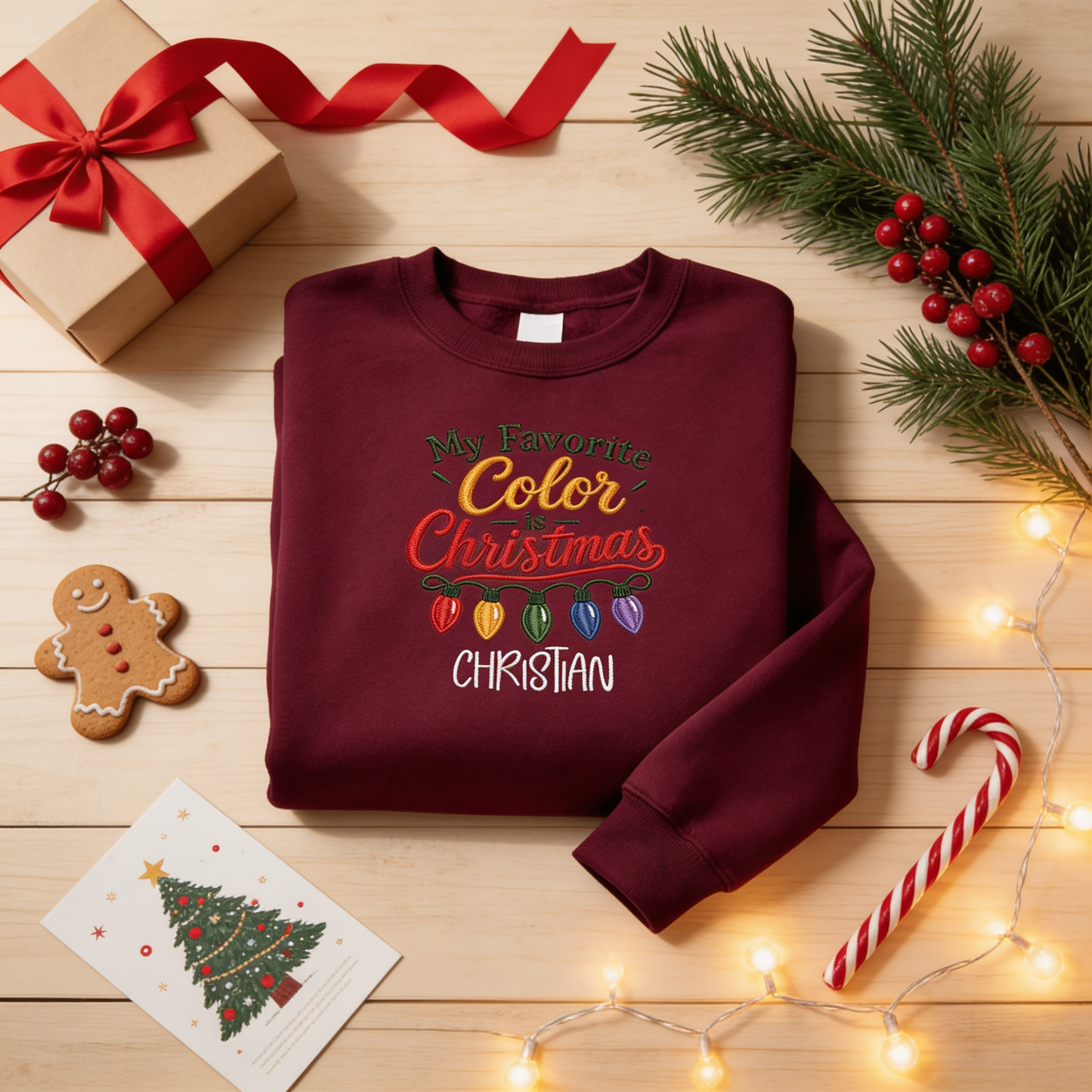 Personalized Embroidered My Favorite Color Is Christmas Sweatshirt with Custom Name
