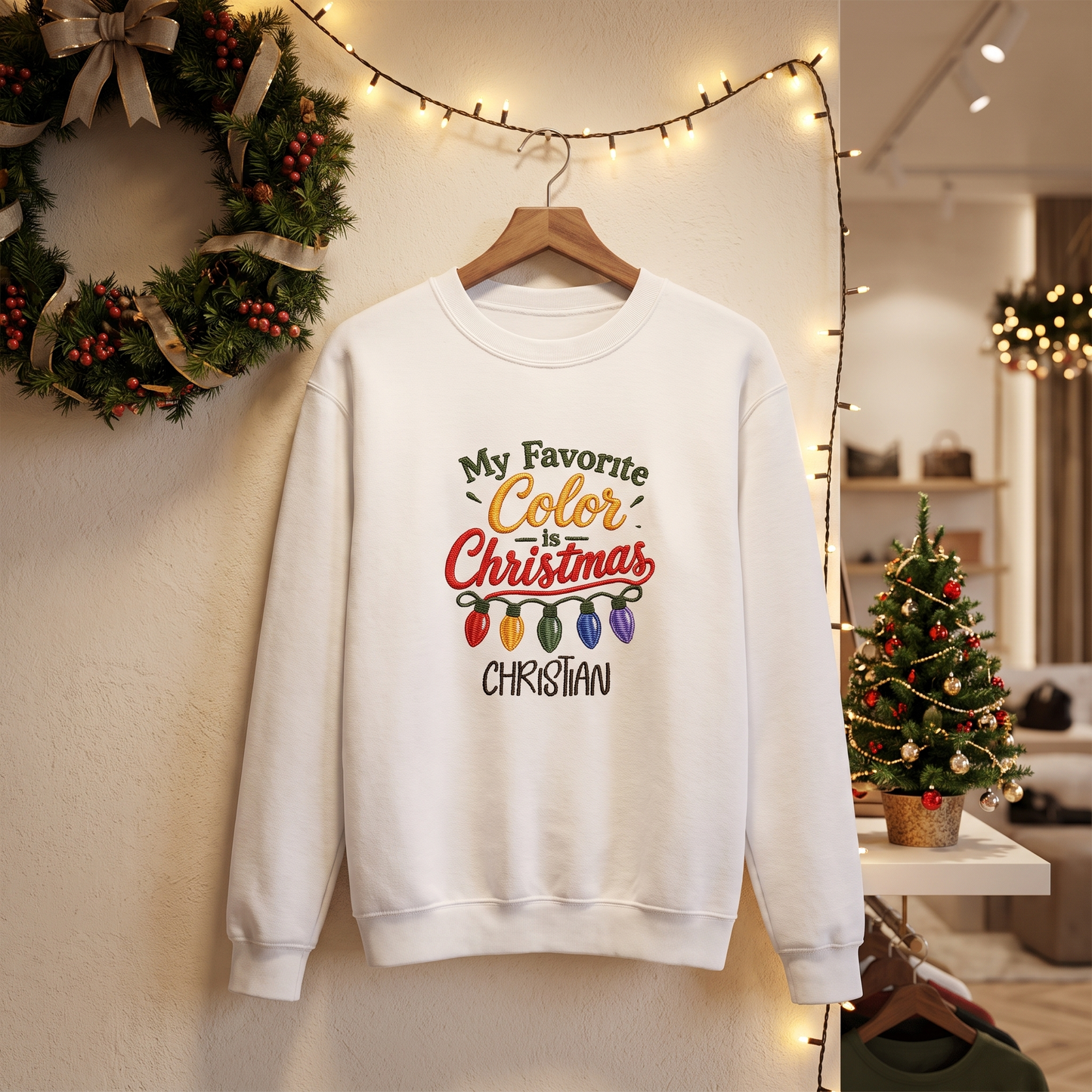 Personalized Embroidered My Favorite Color Is Christmas Sweatshirt with Custom Name