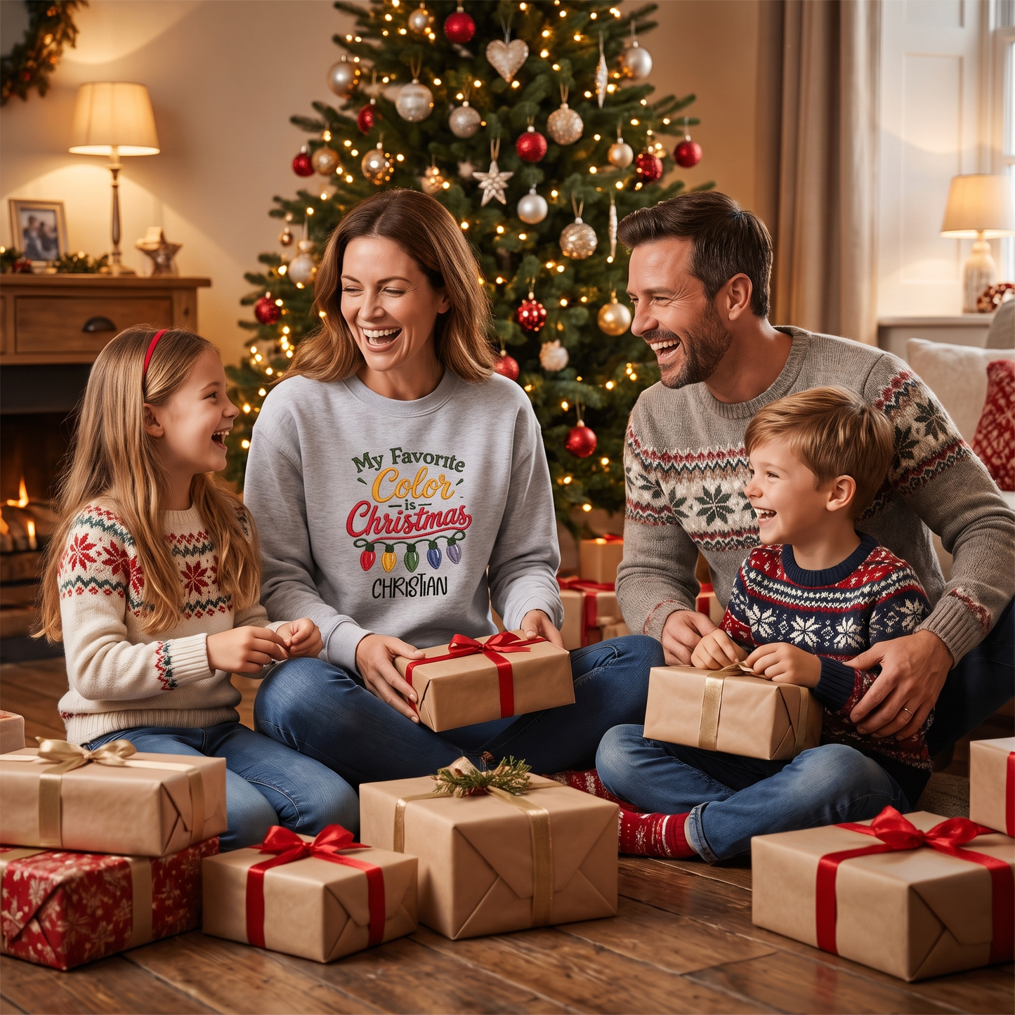 Personalized Embroidered My Favorite Color Is Christmas Sweatshirt with Custom Name