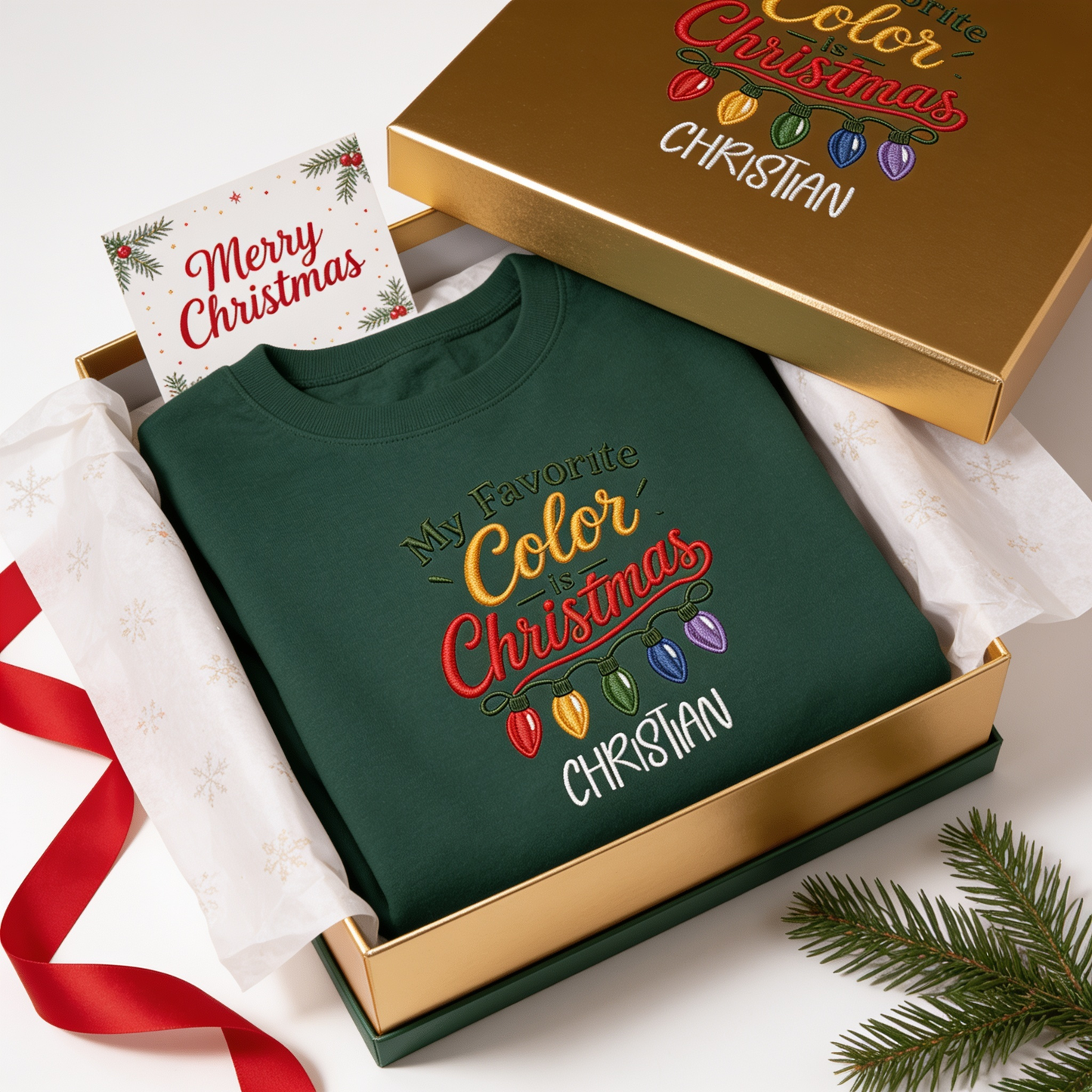 Personalized Embroidered My Favorite Color Is Christmas Sweatshirt with Custom Name