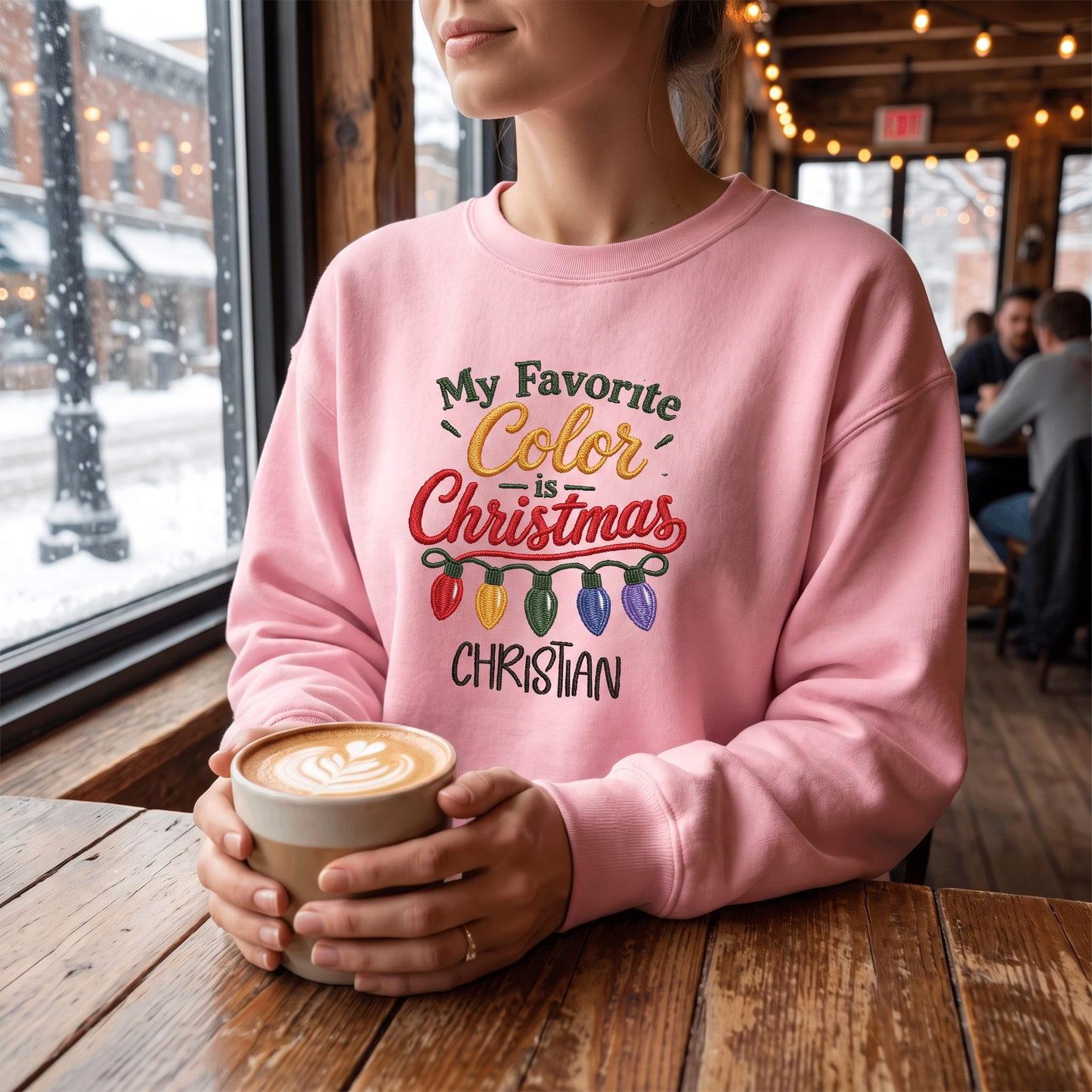 Personalized Embroidered My Favorite Color Is Christmas Sweatshirt with Custom Name