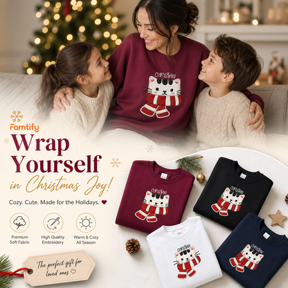 Personalized Embroidered Christmas Scarf Cat Sweatshirt with Custom Name