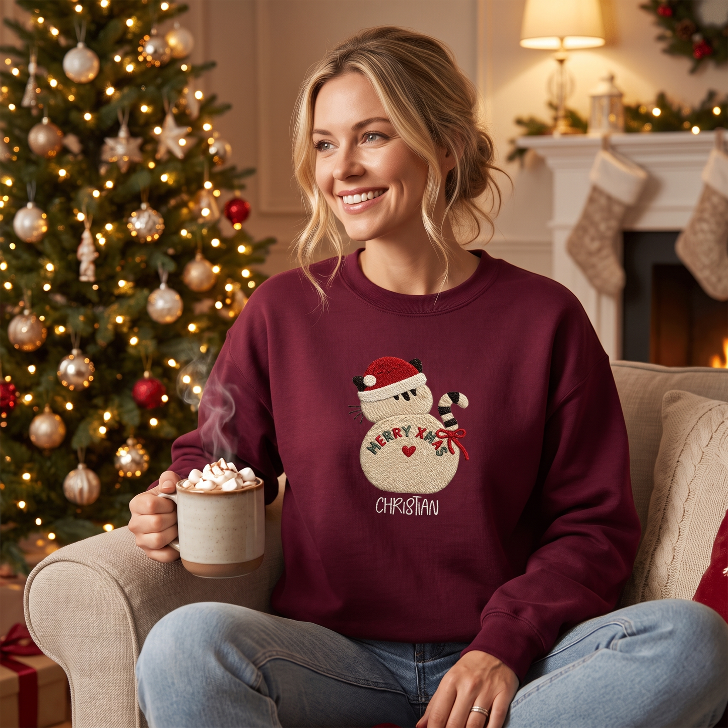 Personalized Embroidered Snowman Sweatshirt with Custom Name
